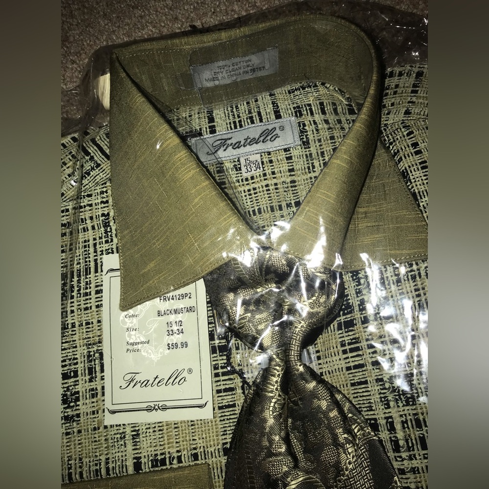 Fratello Men’s French Cuff Dress Shirt Brand New With Tag Size 15 1/2”, 33-34